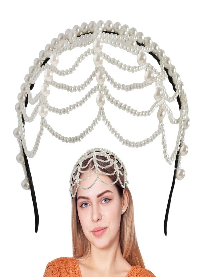 HLTOO 1920s Pearl Cap Headpiece, Roaring 20s Headbands for women, Head Chain Hair Accessories, for Wedding Bridal Cosplay Halloween Art Decor Party - Image 1